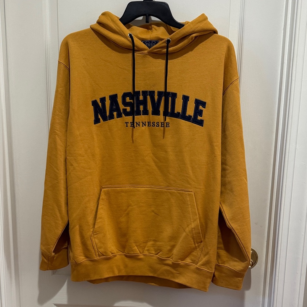 OCEAN BEACH Gold Mustard Yellow Nashville TN Pullover Hoodie Sweatshirt EUC $75